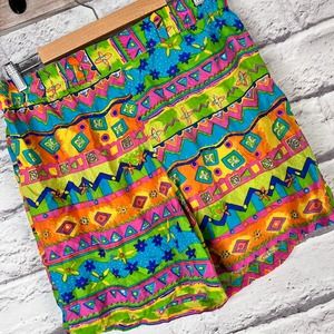 Vintage MARGUERITE LI Women's M 100% Silk Pull On Elastic Waist Colorful‎ Shorts